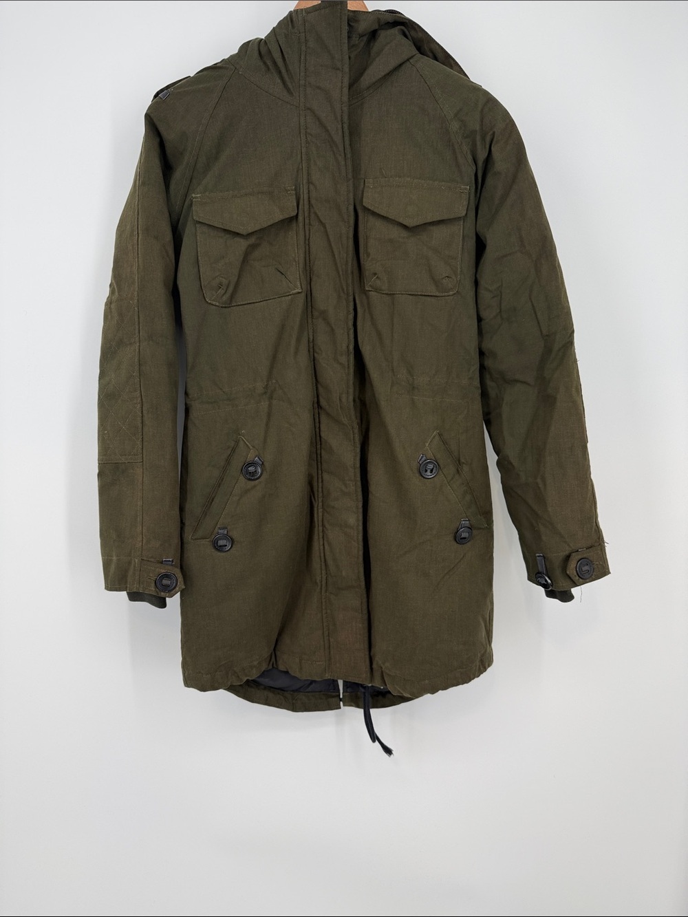 Aritzia Community Olive Green Down Hooded Winter Jacket